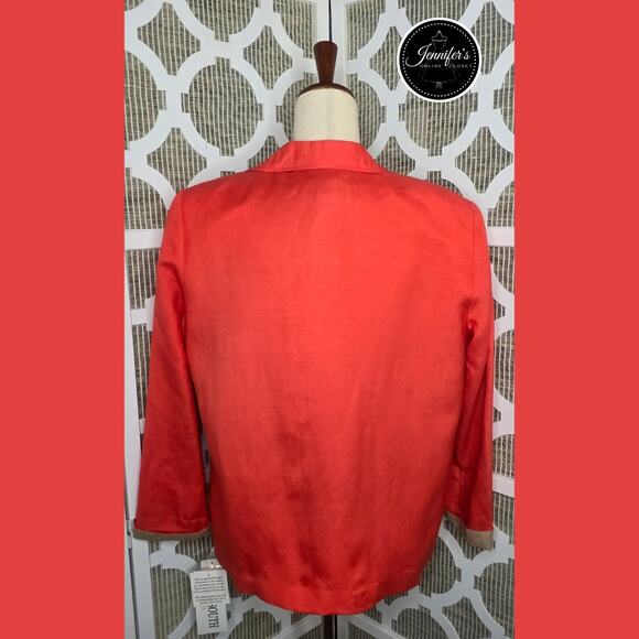 Plaza South Petite NWT Coral & Tan 2-Piece Linen Open Jacket and Top Size 12 - Picture 5 of 15